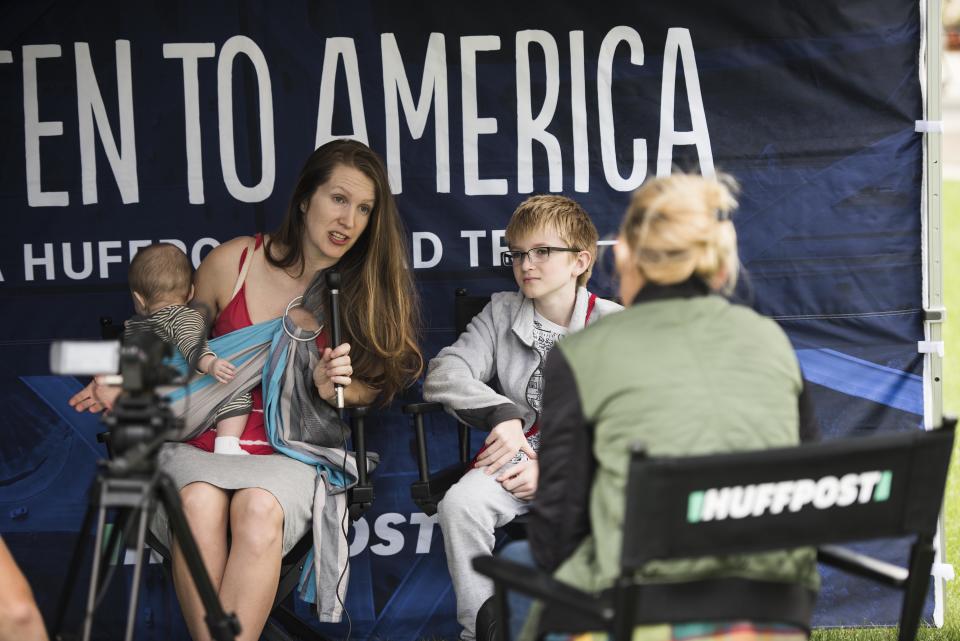 Natalie Weng is interviewed along with her son, Reuben Bowie, and daughter, Helen Wang.