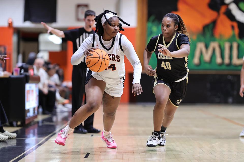 Makyla Drain drives as South View hosts Gray's Creek in a girls' basketball game on Friday, Feb. 9, 2024.