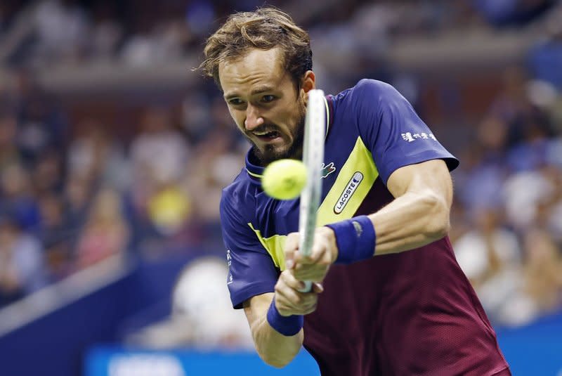 Daniil Medvedev (pictured) of Russia will take on Dominik Koepfer of Germany in the Round of 16 of the 2024 Miami Open on Tuesday in Miami Gardens, Fla. File Photo by John Angelillo/UPI