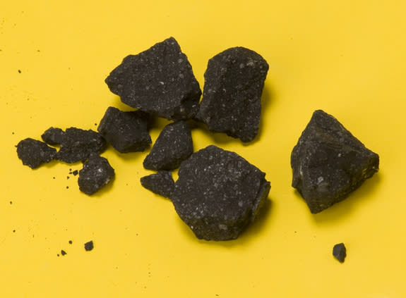 Fragments of the Sutter’s Mill meteorite fall collected by NASA Ames and SETI Institute meteor astronomer Dr. Peter Jenniskens in the evening of Tuesday April 24, two days after the fall. This was the second recovered find.