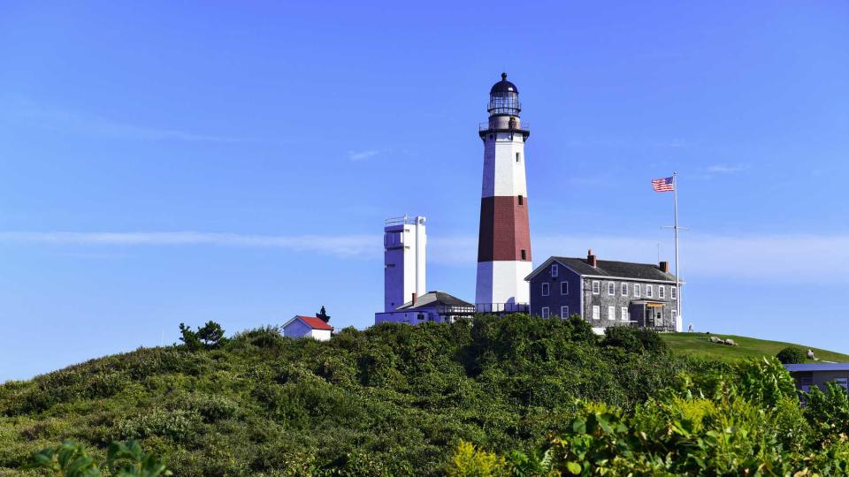 Coastal scene with Montauk Lighthouse on Atlantic Ocean, Long Island, New York