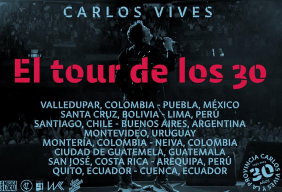 El tour de los 30 - Carlos Vives. Foto: Cartel oficial del tour