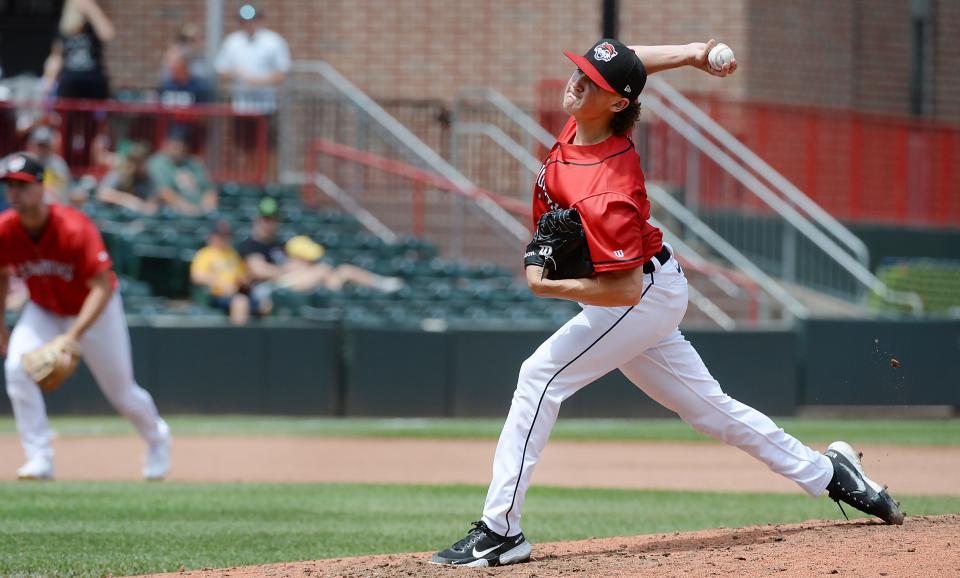 Erie SeaWolves starting pitcher Reese Olson throws against the Reading Fightin' Phils at UPMC Park in Erie on July 26, 2022.