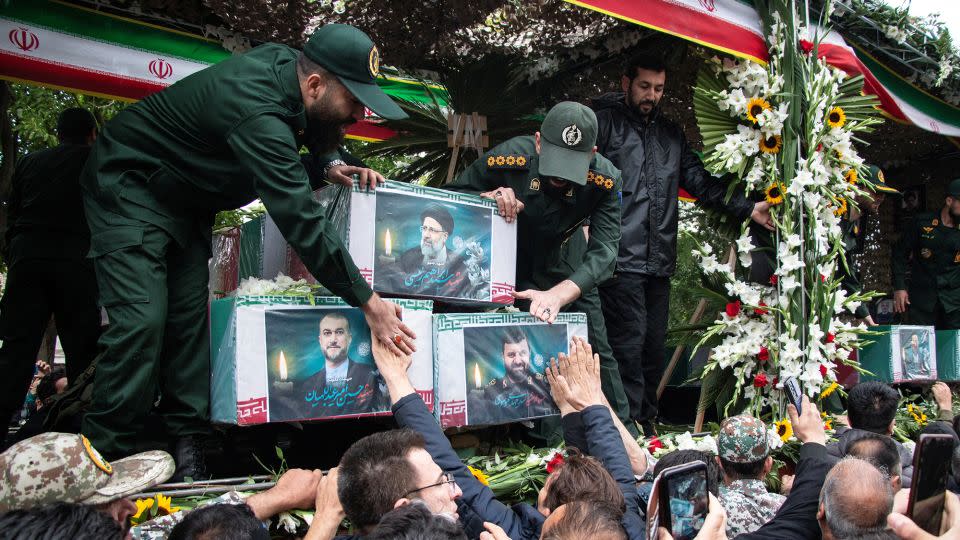 Mourners during the funeral ceremony in the city of Tabriz on Tuesday. - WANA/Reuters