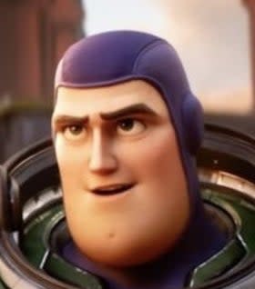 Close up of Buzz's purple space cap