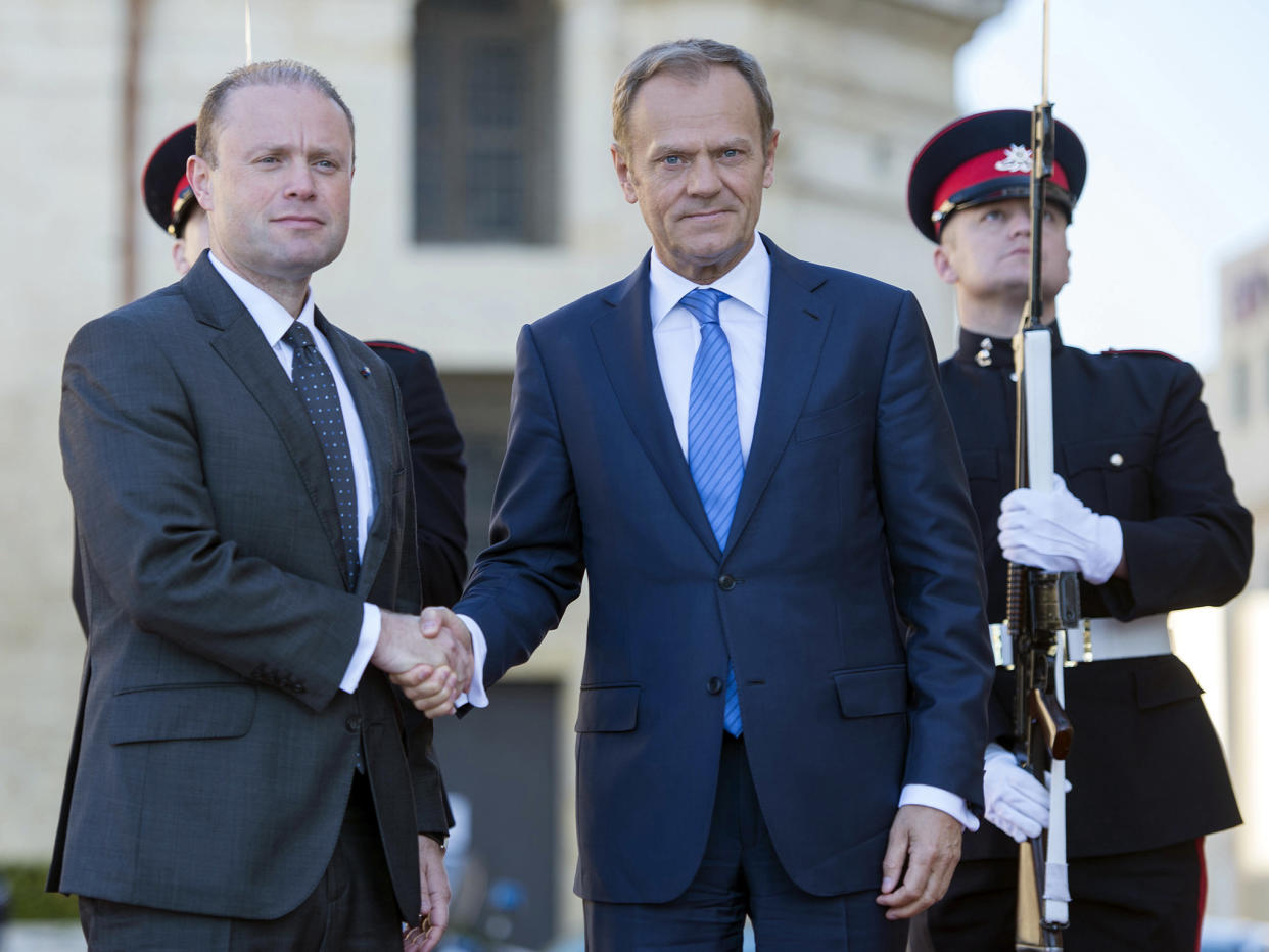 Joseph Muscat, left, currently holds the rotating presidency of the European Council: AP