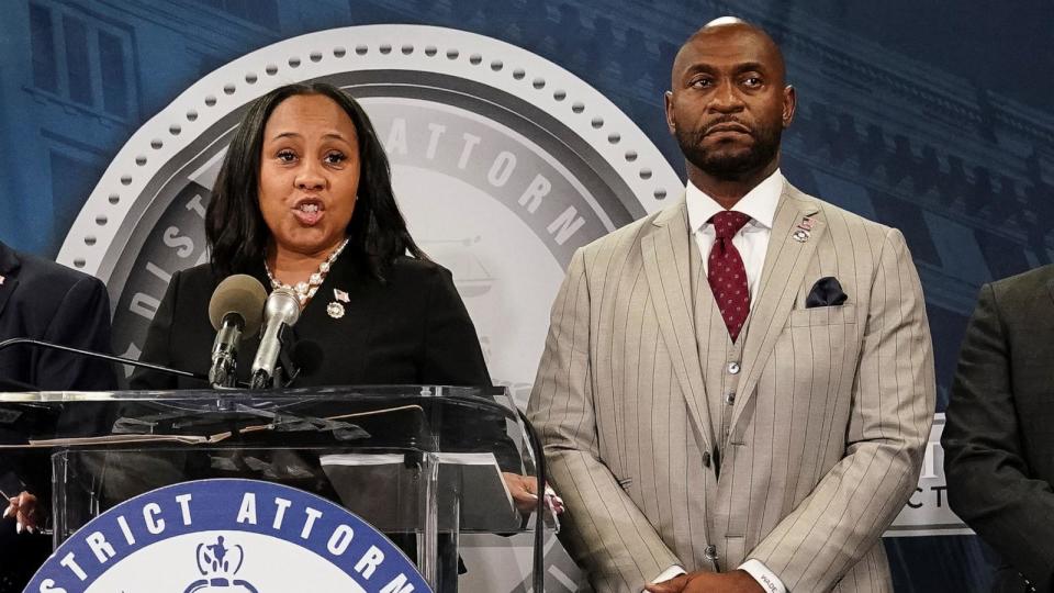 PHOTO: In this Aug. 14, 2023 file photo, Fulton County District Attorney Fani Willis speaks at a press conference next to prosecutor Nathan Wade, in Atlanta. (Elijah Nouvelage/Reuters, FILE)