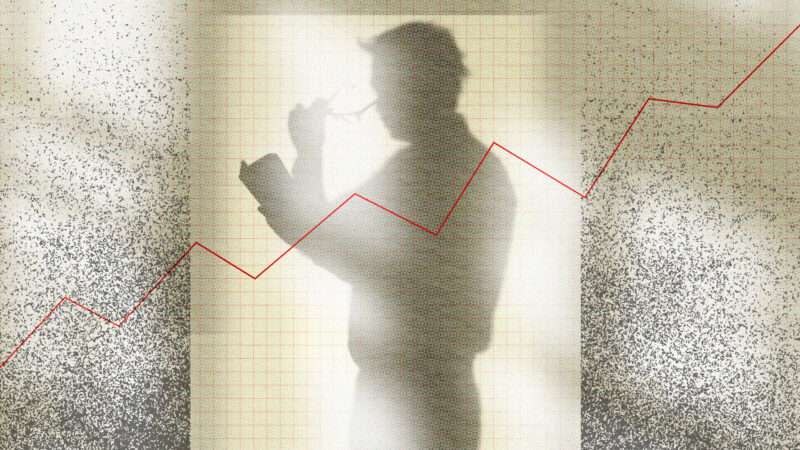 A school counselor in silhouette, against a line graph showing a gradual and consistent rise.