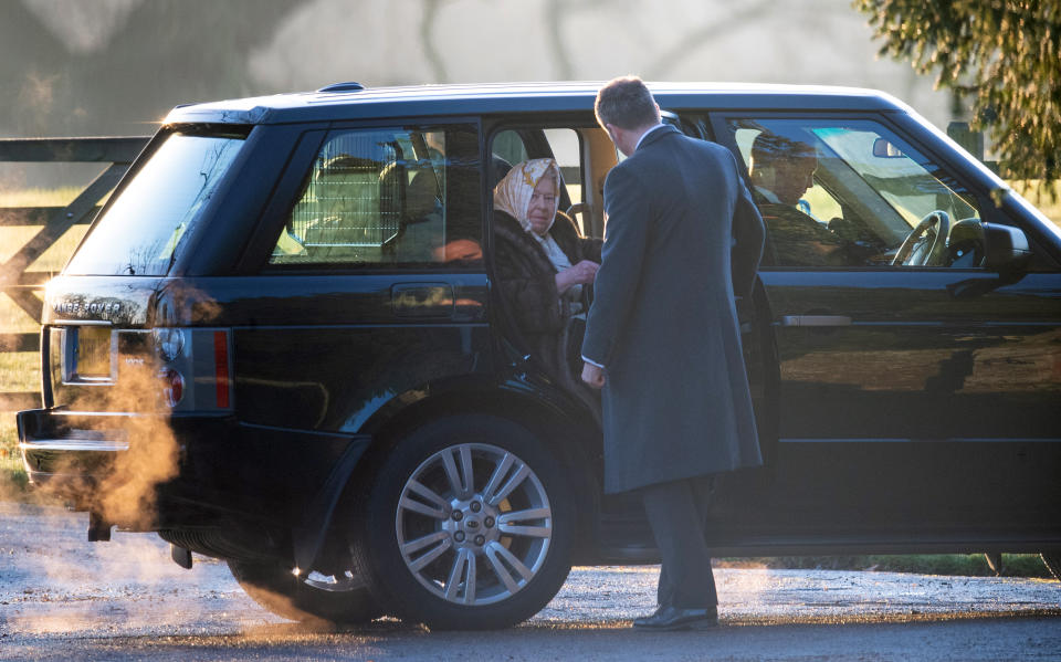 Queen Elizabeth II arriving to attend a church service at St Mary Magdalene Church in Sandringham, Norfolk.