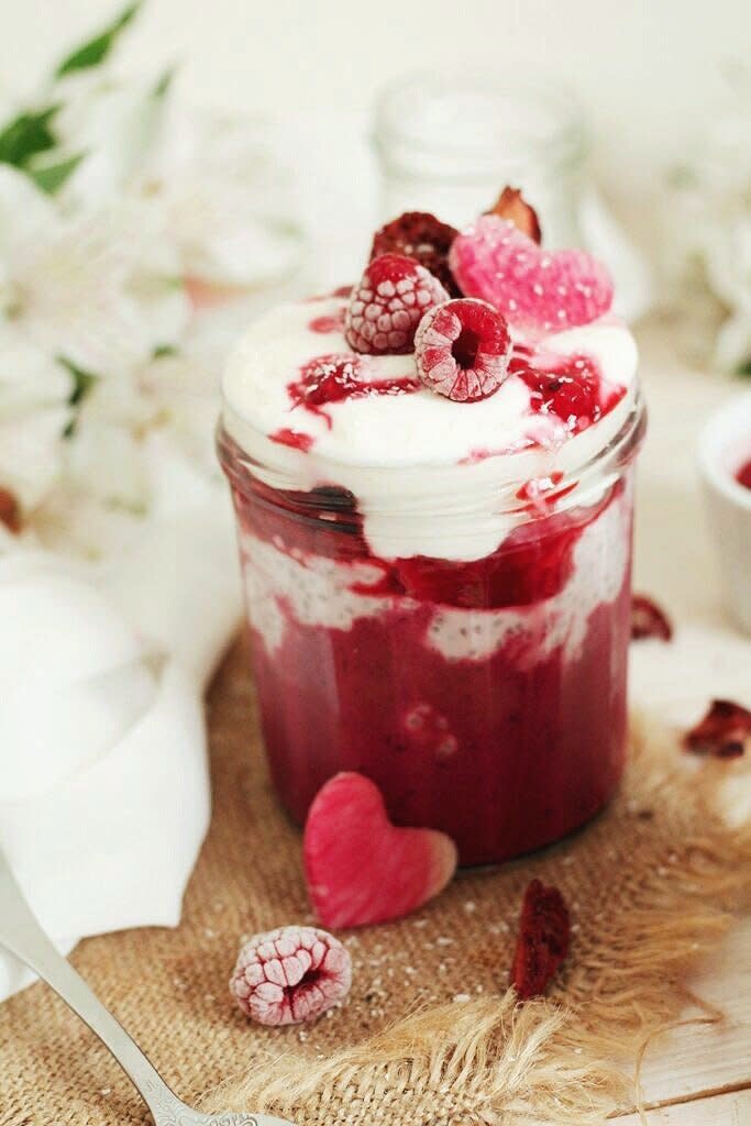 Get the <a href="http://honeyandfigskitchen.com/2017/02/beet-berry-coconut-yogurt-chia-pudding-parfaits.html" target="_blank">Beet Berry Coconut Chia Pudding Parfait recipe</a>&nbsp;from Honey And Figs