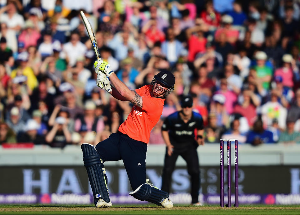 MANCHESTER, ENGLAND - JUNE 23:  Ben Stokes of England plays a shot during the NatWest International Twenty20 match between England and New Zealand at Old Trafford on June 23, 2015 in Manchester, England.  (Photo by Shaun Botterill/Getty Images)