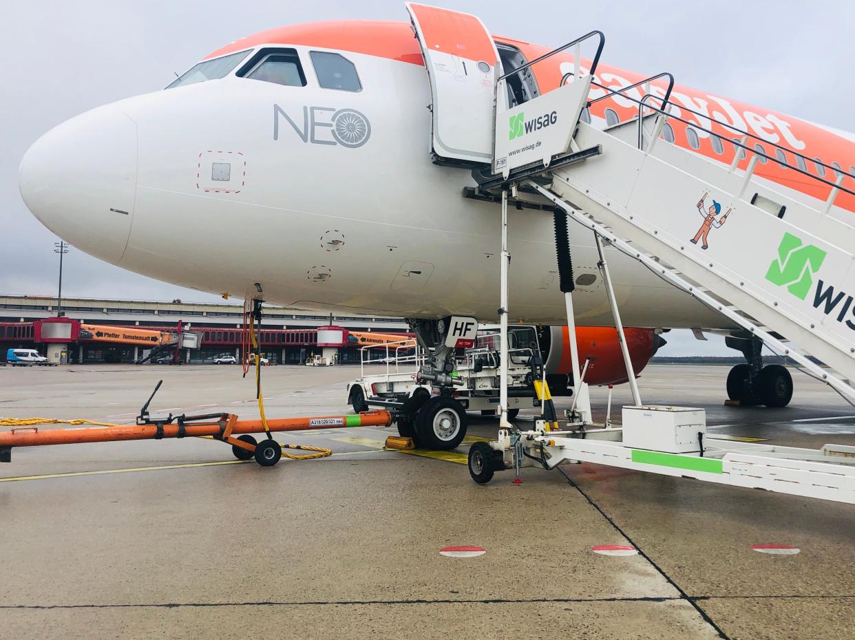 German connection: easyJet’s first flight preparing to depart for the new Berlin Brandenburg airport (Simon Calder)