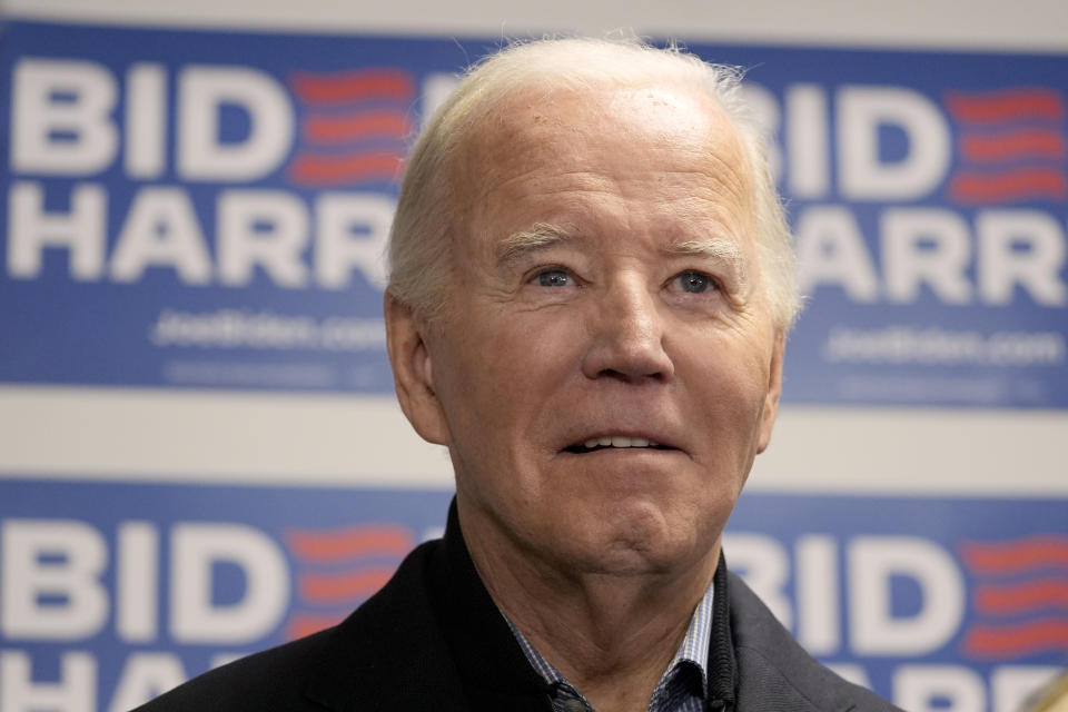 President Joe Biden waits to speak at the Biden campaign headquarters in Wilmington, Del., Saturday, Feb. 3, 2024. (AP Photo/Alex Brandon)