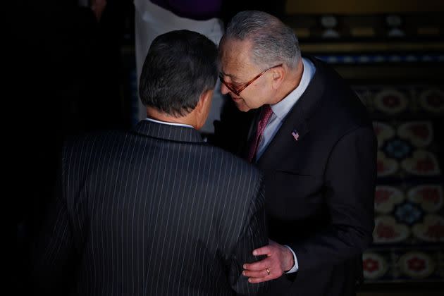 Sens. Joe Manchin and Chuck Schumer shocked Washington by announcing a deal on the Inflation Reduction Act after secret talks last month. (Photo: Chip Somodevilla via Getty Images)