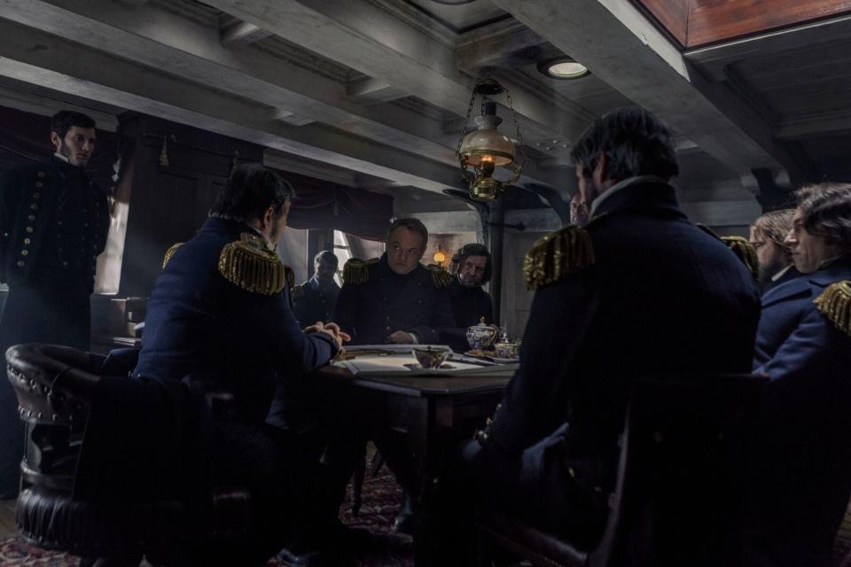 Jared Harris’s Captain Francis Crozier holds court below deck. (AMC)