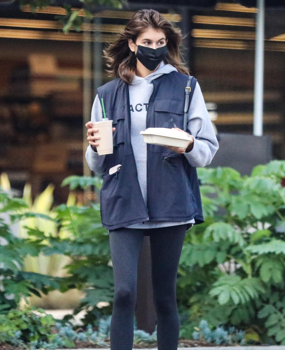 <p>After hitting a workout, Kaia Gerber grabs food at Erewhon in L.A. on Jan. 28.</p>