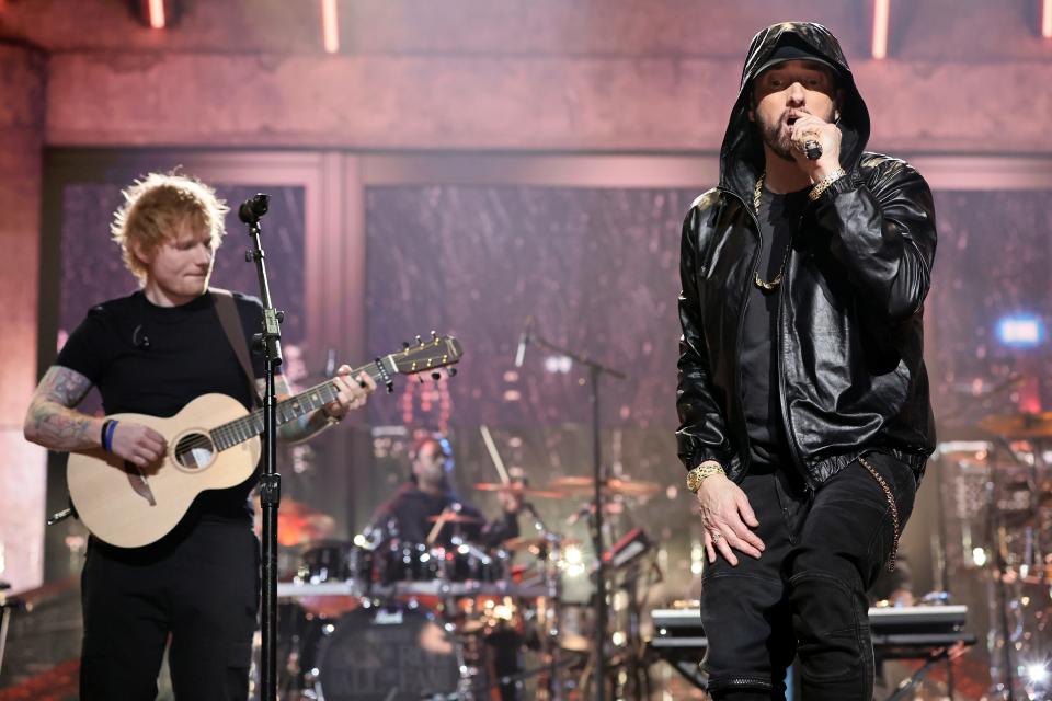 Eminem performs onstage during the 37th Annual Rock & Roll Hall of Fame Induction Ceremony at Microsoft Theater on Nov. 5, 2022 in Los Angeles, California.