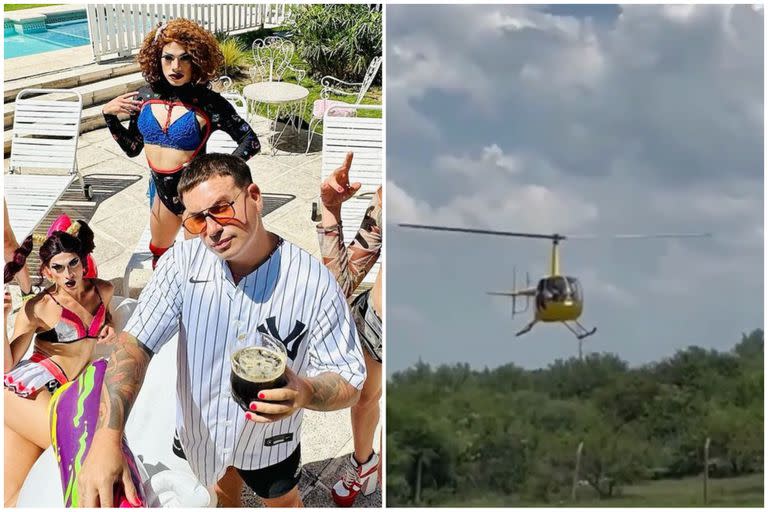 Fede Bal arriba a su pool party en Villa Carlos Paz en un helicóptero y esposado