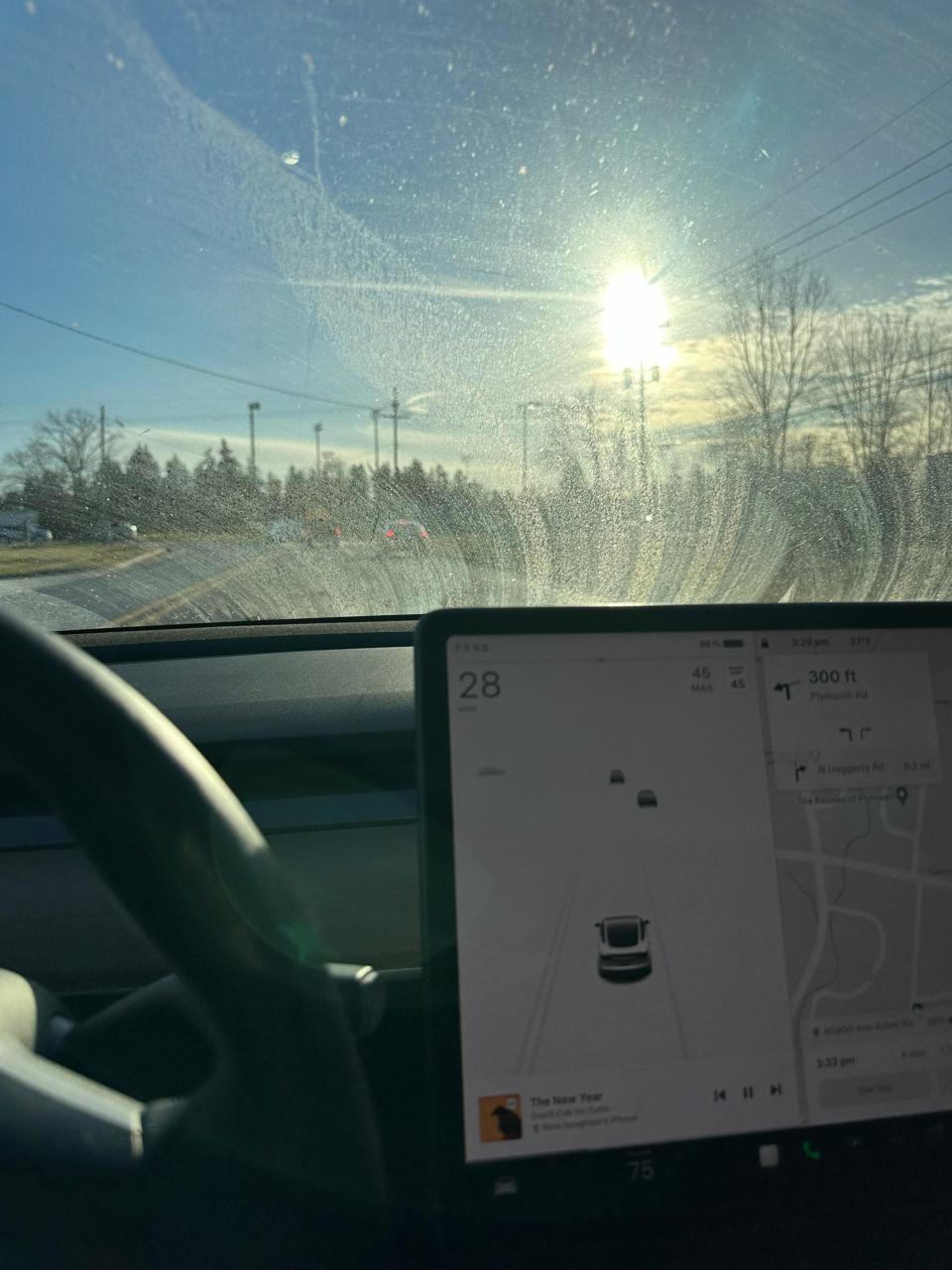 Dirty windshield in Tesla Model 3