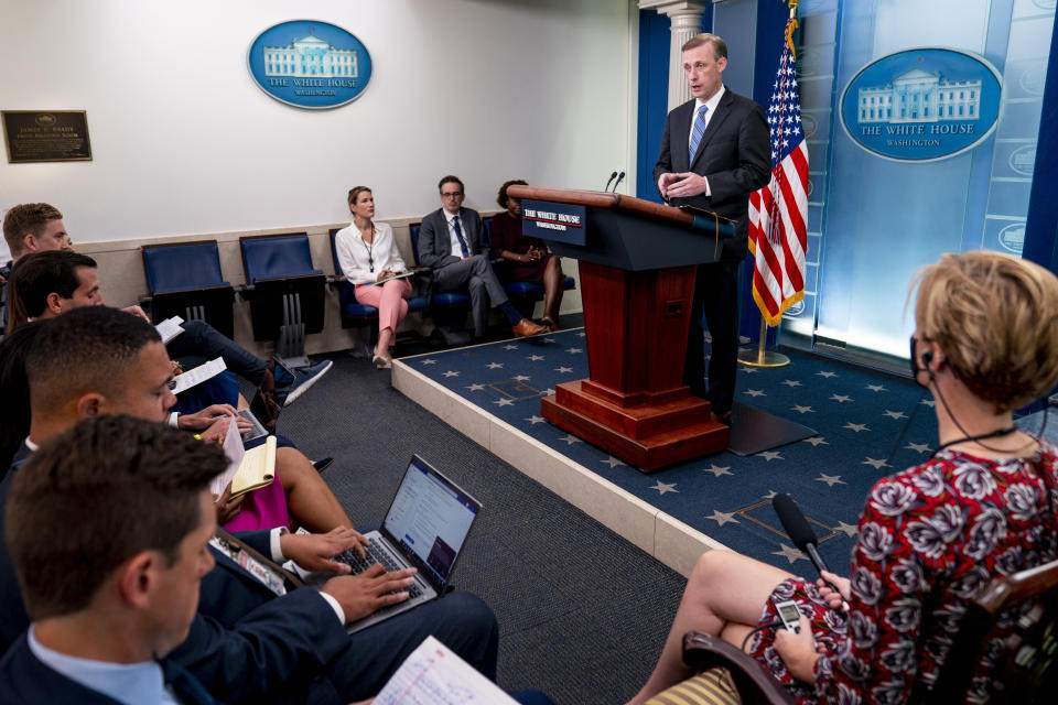 White House national security adviser Jake Sullivan speaks at a press briefing at the White House in Washington, Tuesday, Sept. 20, 2022. (AP Photo/Andrew Harnik)