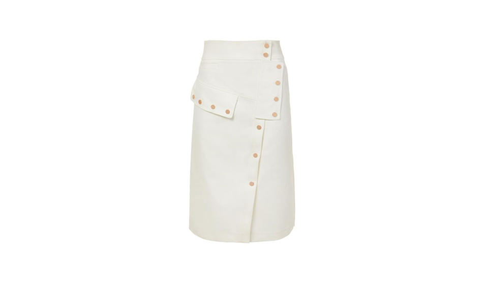 <p>Urban Stretch Snap Skirt, $385, <a rel="nofollow noopener" href="http://www.tibi.com/shop/skirts/urban-stretch-snap-skirt" target="_blank" data-ylk="slk:tibi.com;elm:context_link;itc:0;sec:content-canvas" class="link ">tibi.com</a> </p>