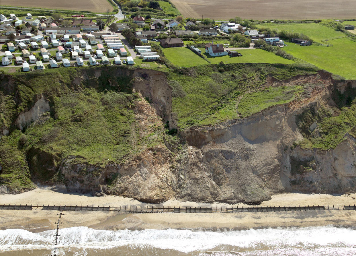 Members of the public have been warned to avoid Vale Road in Trimingham, near Cromer, Norfolk, after the cliff fall (Picture: SWNS)