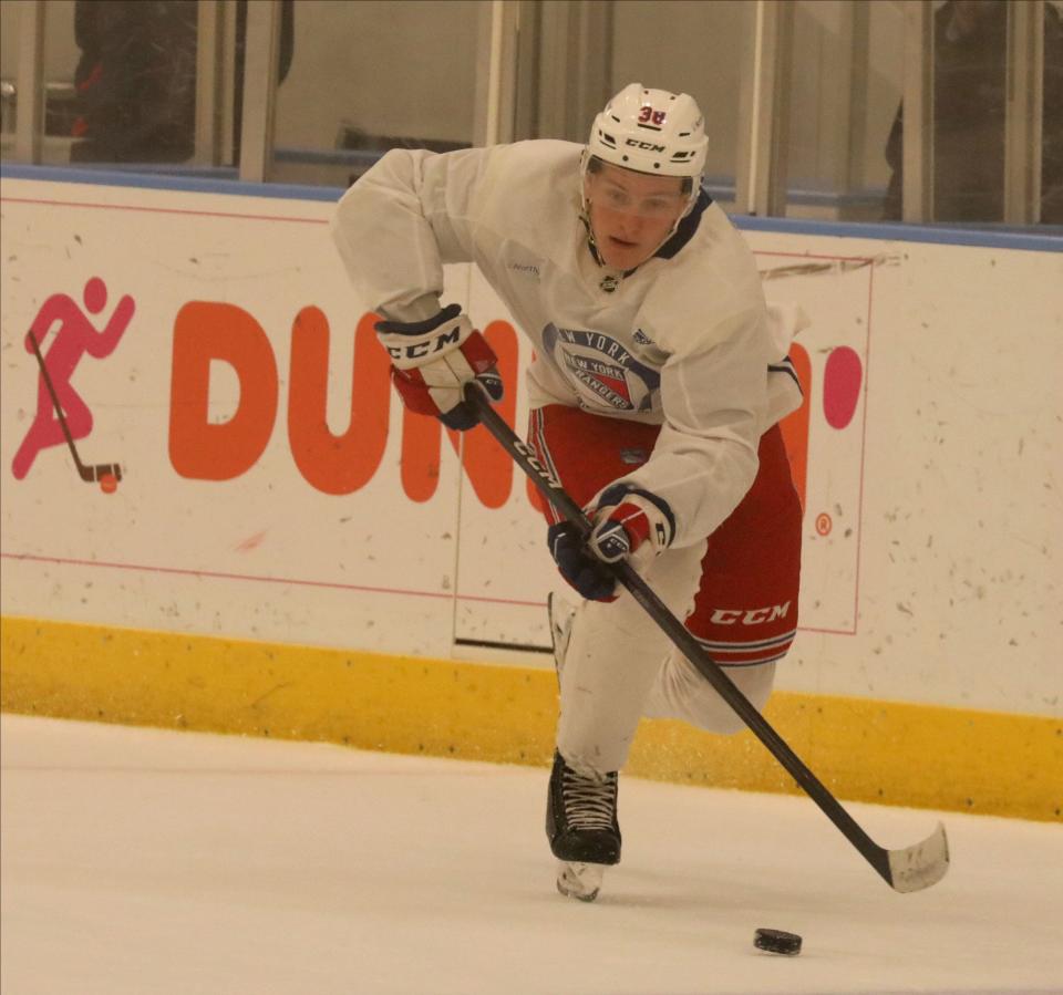 Adam Sykora in action during the New York Rangers development camp at their training center in Tarrytown, July 5, 2023. 