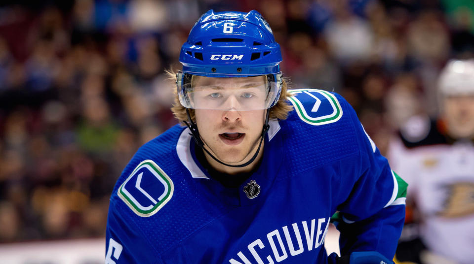 Vancouver Canucks forward Brock Boeser was placed in the concussion protocol and his status remains uncertain for the start of the regular season. (Dom Gagne-USA TODAY Sports)