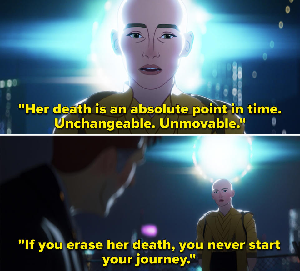 The Ancient One telling Stephen, "Her death is an absolute point in time. Unchangeable. Unmoveable"