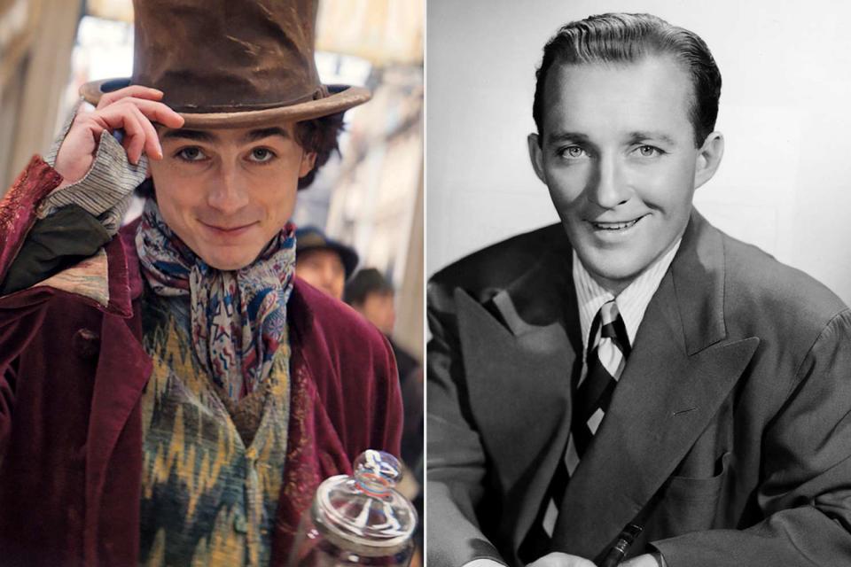 <p>Courtesy of Warner Bros. Pictures; Donaldson Collection/Getty </p> Timothée Chalamet and Bing Crosby