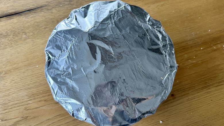Bundt pan covered with foil