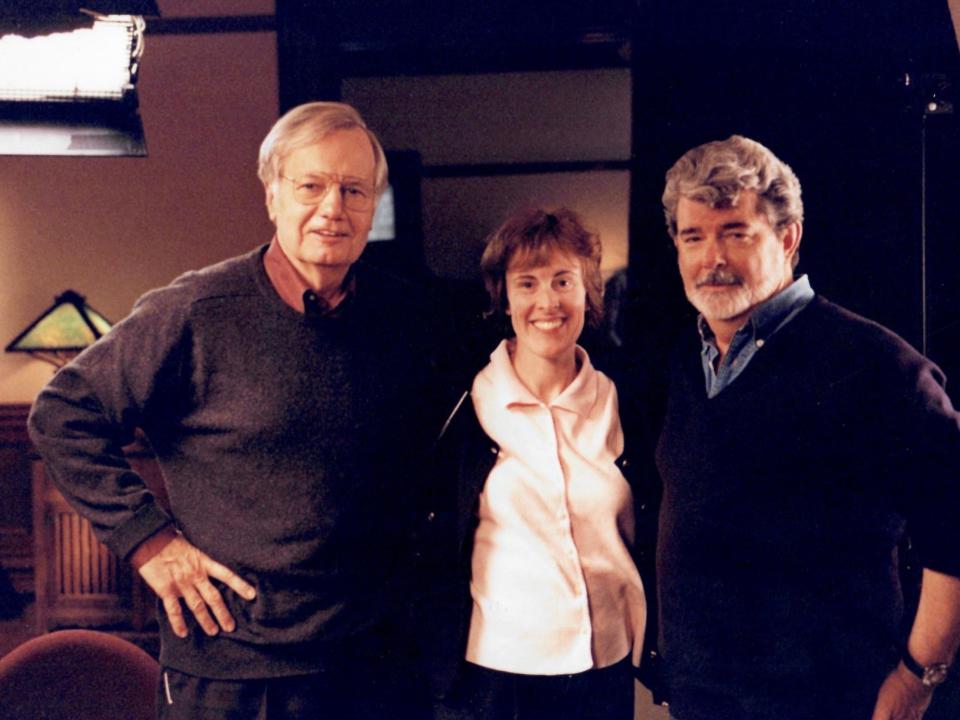 Bill Moyers, Pam Wagner and George Lucas. Wagner, executive director of Staunton's Arcadia Project, directed the documentary "The Mythology of Star Wars" starring Moyers and Lucas.