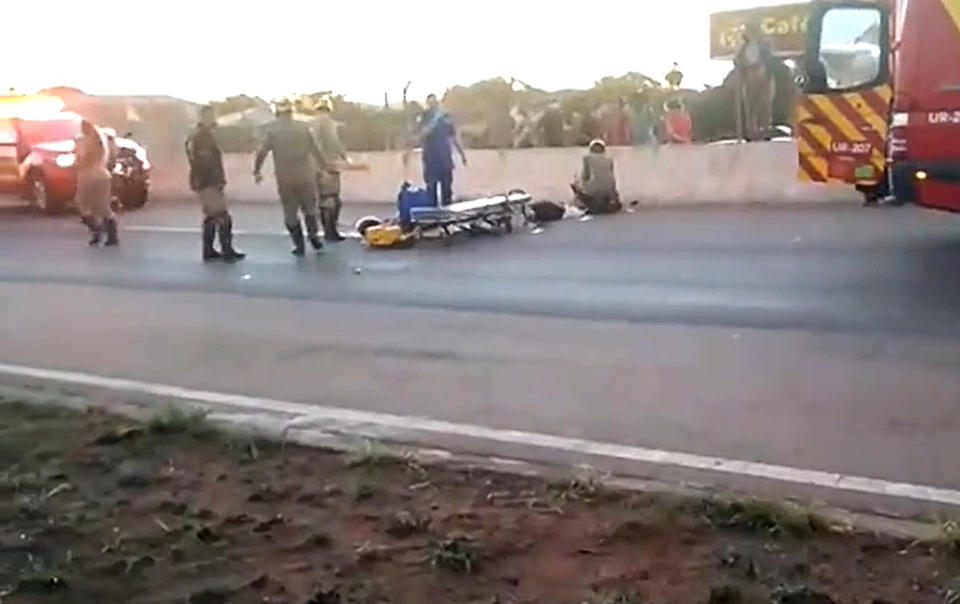 Emergency services at the scene in Goiania where Flaviane Ferreira dos Reis was killed.