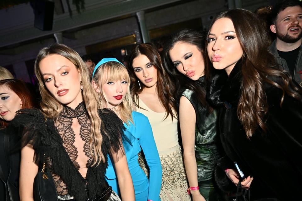 Madie Polet, Lola Clark, Hana Martin, Janelle Zharmenova and Mariam Raidi at the Warner Music & Cîroc Vodka Brit awards after party at NoMad London, 2024 (Jed Cullen for Dave Benett)