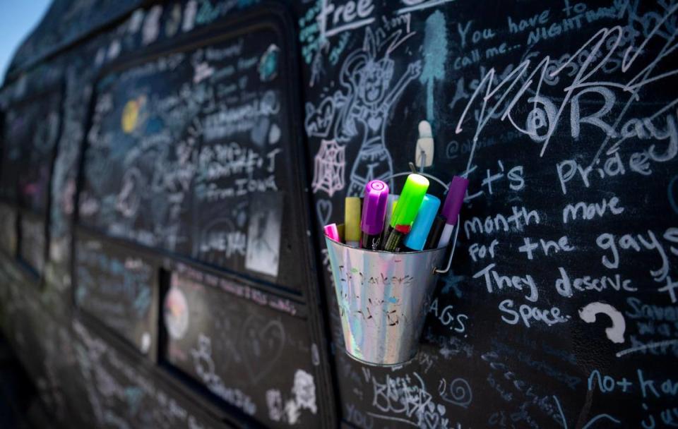 Trie’sena Brown covered her van with chalkboard paint and lets anyone in the community sign or leave a message.