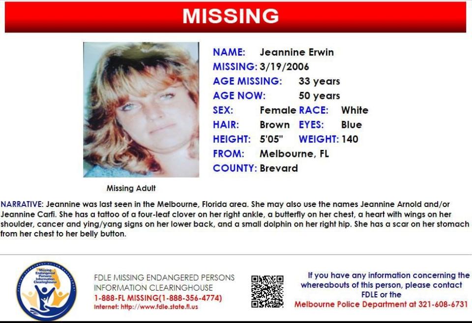 Jeannine Erwin was last seen in Melbourne on March 19, 2006.