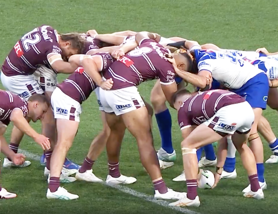 Daly Cherry-Evans, pictured here taking his hands off the scrum before the ball was in.