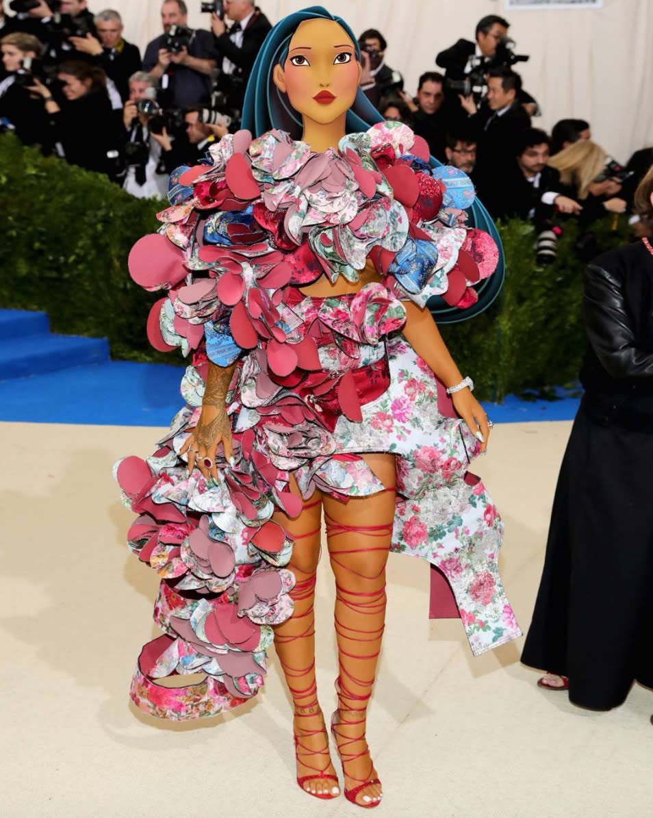 Greek artist Gregory Masouras reimagines Rihanna and her jaw-dropping Comme des Garçons dress as Disney’s Pocahontas. (Photo: Courtesy of Instagram.com/gregorymasouras)