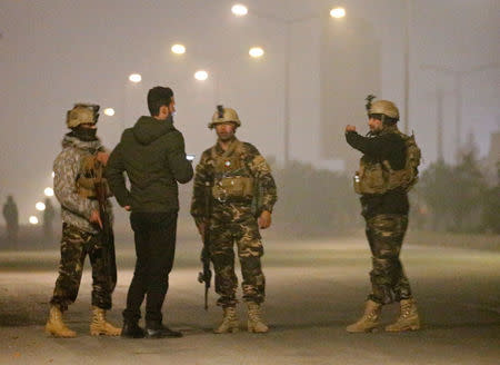 Afghan security force keep watch near the site of an attack on the Intercontinental Hotel in Kabul, Afghanistan January 20, 2018.REUTERS/Mohammad Ismail