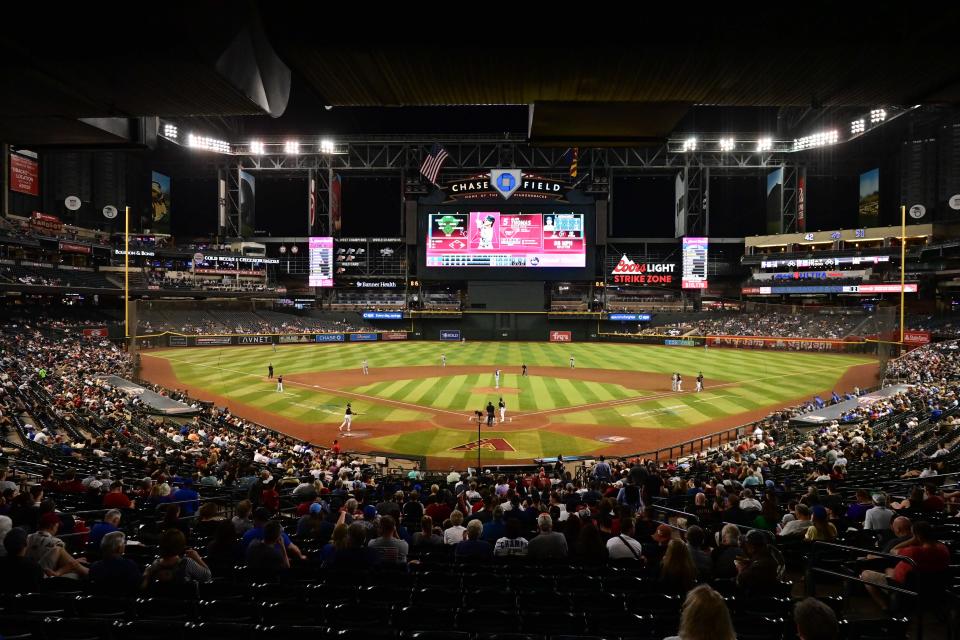 A general view of the game between the Arizona Diamondbacks and the Kansas City Royals in the sixth inning at Chase Field in Phoenix on April 24, 2023.