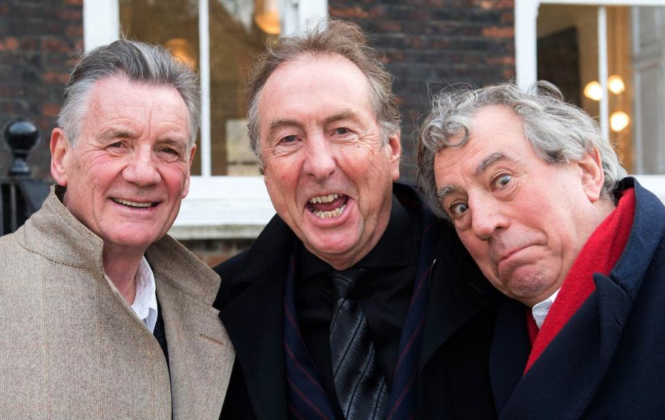 Michael Palin, Eric Idle and Terry Jones of Monty Python pose together ahead of a legal case at the High Court in a dispute over the hit musical Spamalot on 30 November. The Pythons lost the dispute and Mark Forstater, who produced the 1975 film Monty Python And The Holy Grail, claimed a share of profits from the spin-off musical Spamalot (Getty Images)