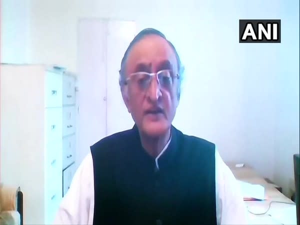 Amit Mitra speaking to the media via video conferencing on Monday. [Photo/ANI]