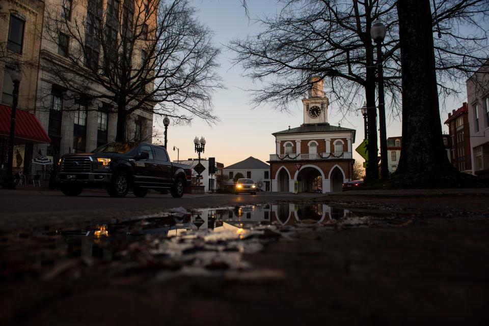 The sun sets on the Market House of Hay Street in Fayetteville, N.C. 