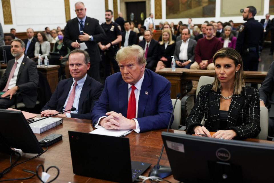 PHOTO: Former President Donald Trump and his lawyers Christopher Kise and Alina Habba attend the closing arguments in the Trump Organization civil fraud trial at New York State Supreme Court, Jan. 11, 2024, in New York. (Shannon Stapleton-Pool/Getty Images)