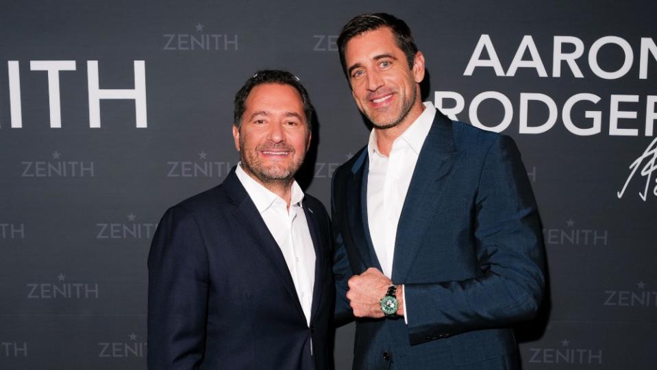 Zenith CEO Julien Tornare and Jets Quarterback Aaron Rodgers