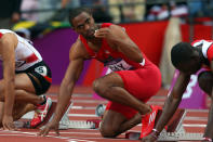 Tyson Gay of the United States competes in the Men's 100m Semi Final during the Women's Marathon on Day 9 of the London 2012 Olympic Games on August 5, 2012 in London, England. (Getty Images)