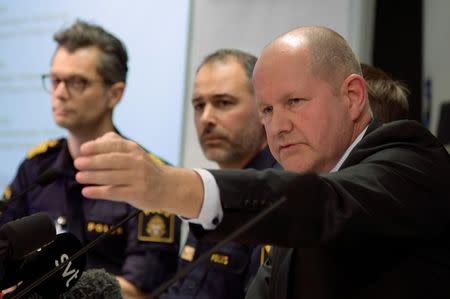 National Police Commissioner Dan Eliasson attends a press conference, April 8, 2017, the day after a hijacked beer truck plowed into pedestrians on Drottninggatan and crashed into Ahlens department store, in Stockholm, Sweden. TT News Agency/Anders Wiklund via REUTERS