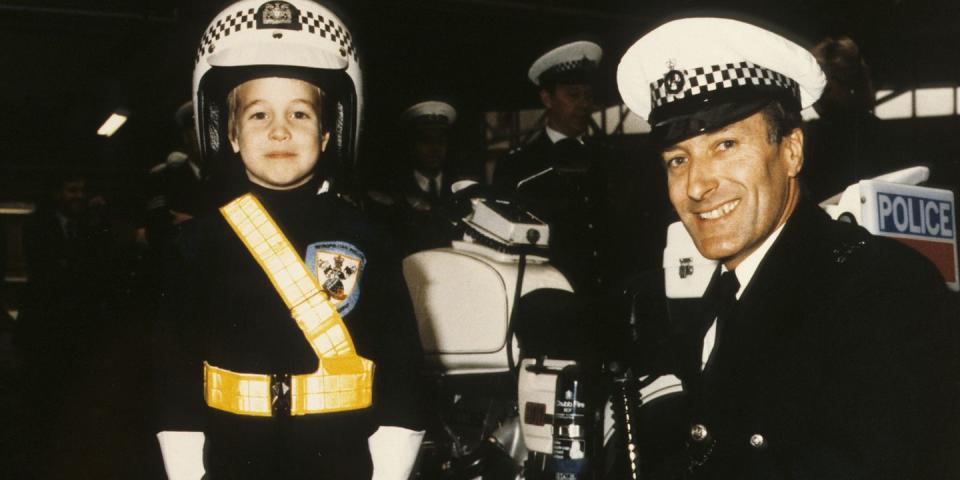 <p>Prince Harry dressing in a police uniform during a visit to the police force in Windsor.</p>