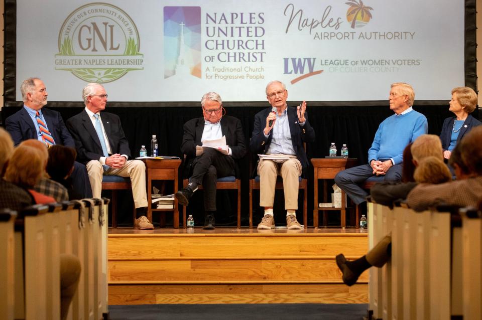 Former newspaper publisher Nick Penniman IV answers questions at the Community Forum on Civility in Collier County on Wednesday, Feb. 7, 2024, at the Naples United Church of Christ in Naples.