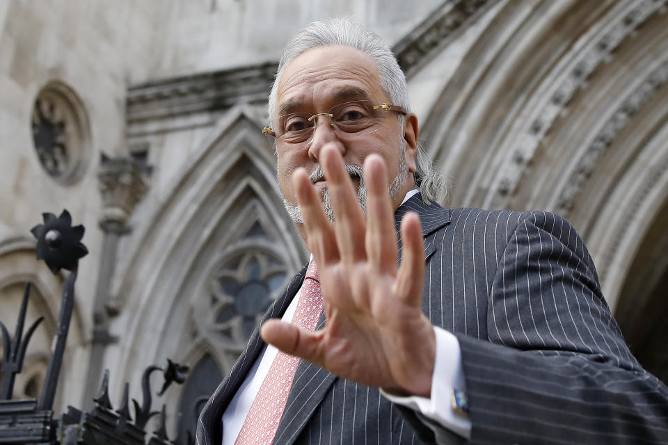 Indian tycoon Vijay Mallya leaves the Royal Courts of Justice, Britain's High Court, in central London on February 11, 2020, after attending a hearing into his appeal against his extradition to India. - Mallya, chairman of the UB Group drinks conglomerate and chief executive of the Force India Formula One team, is appealing against a 2018 court ruling that can be extradited to India to face fraud charges. (Photo by Tolga AKMEN / AFP) (Photo by TOLGA AKMEN/AFP via Getty Images)